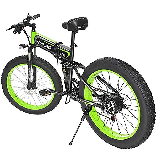 Mountain bike elettrica pieghevoles : WXX Adulti Elettrico Pieghevole Mountain Bike, 48V / 8Ah / 350W agli ioni di Litio Batterysnow Bike, 26" Bicicletta elettrica, per Outdoor Ciclismo Esercizio, Black Green