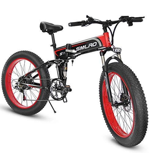 Mountain bike elettrica pieghevoles : XXCY 1000W ebike Fat Tire Bici elettrica Pieghevole Mountain Bike 26 'Full Suspension 48V13AH 21 Pedali Assist (Red)