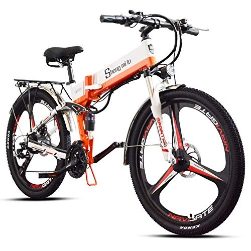 Mountain bike elettrica pieghevoles : XXCY 350W / 500W Bici elettrica da Montagna Mens ebike Bicicletta Pieghevole MTB Shimano 21 velocità Arancione (Arancione, 500W)