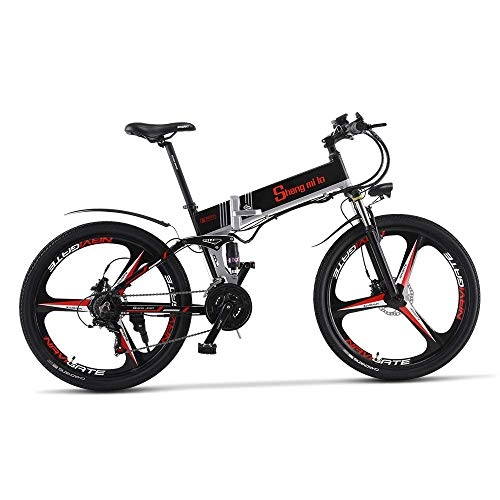 Mountain bike elettrica pieghevoles : XXCY 500w / 350w Bici elettrica da Montagna Mens ebike Bicicletta Pieghevole MTB Shimano 21 velocità (Nero, 500W)