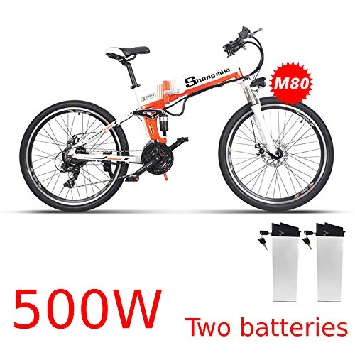 Mountain bike elettrica pieghevoles : XXCY 500w / 350w Mountain Bike Elettrica 12.8ah Ebike Pieghevole Bicicletta MTB Shimano 21 velocit Due Batterie (orange02)