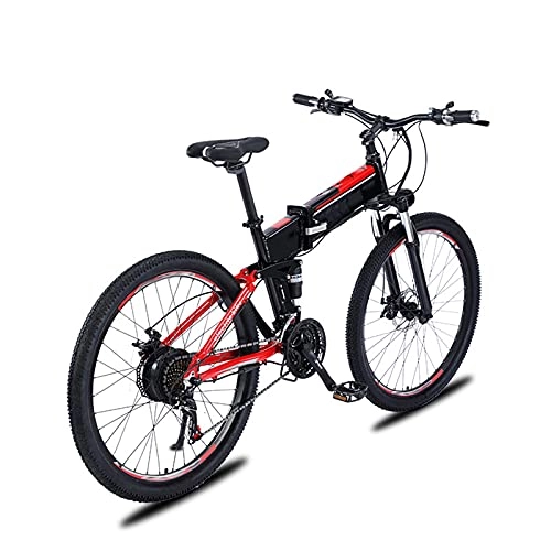 Mountain bike elettrica pieghevoles : YIZHIYA Bicicletta Elettrica, 27, 5" Bicicletta elettrica da Montagna Pieghevole per Adulti, E-Bike 21 velocità, Doppio Sistema di Assorbimento degli Urti, 3 modalità di Lavoro, Black Red, 48V 500W 9AH