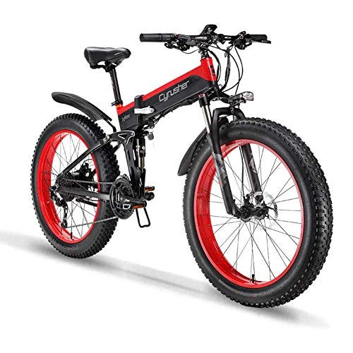 Mountain bike elettrica pieghevoles : YSNJG Bici elettrica 1000W Folding Bike 26 * 4 Fat-Pneumatico in Mountain Bike con 12.8AH Batteria (Red)