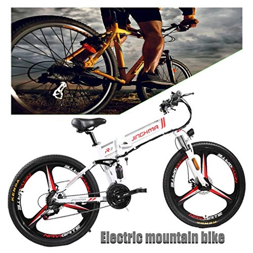 Mountain bike elettrica pieghevoles : ZJGZDCP Folding Mountain Bici Elettrica 48V 10.4Ah Rimovibile Batteria al Litio Spiaggia Neve Folden Bicicletta Elettrica Città Commute Adulti 350W Mountain E-Bike (Color : White)