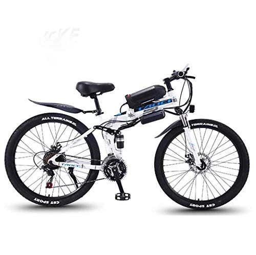 Mountain bike elettrica pieghevoles : ZTYD Bici elettrica, 26" Mountain Bike per Adulti, all Terrain Biciclette 21-velocità, 36V 30KM Pure Chilometraggio Batteria Rimovibile agli ioni di Litio, White Blue a1, 8AH / 40km