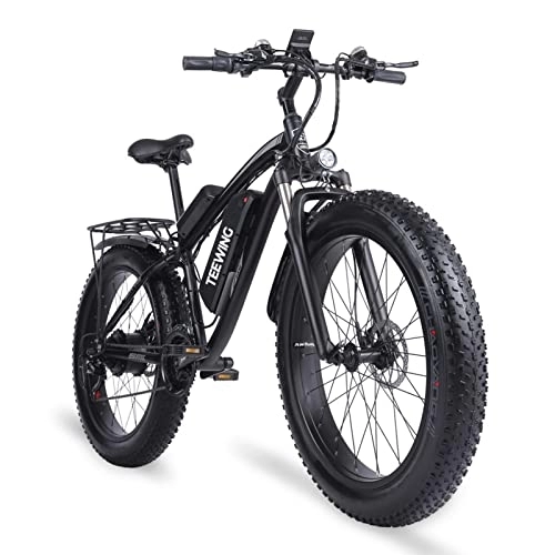 Mountain bike elettriches : AJLDN Bicicletta Elettrica, 26”Bici Elettrica con Batteria 48V 17Ah Fat Tire Mountain Bike Elettrica Pedalata Assistita LCD Display E-Bike 7 velocità Pedalata Assistita (Color : Black)