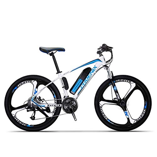Mountain bike elettriches : Alqn Mountain bike elettrico adulto, bici da neve 250W, batteria al litio rimovibile 36V 10Ah per, bicicletta elettrica a 27 velocit, ruote integrate in lega di magnesio da 26 pollici, Blu