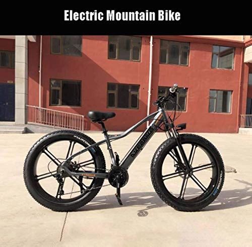 Mountain bike elettriches : Alqn Mountain bike elettrico per pneumatici grassi per uomini adulti, bici da neve 350W, bicicletta da crociera portatile da 10Ah Li-Battery, telaio in lega di alluminio leggero, ruote da 26 pollici,