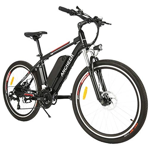 Mountain bike elettriches : ANCHEER Bici Elettriche 250 W con Batteria Rimovibile Litio 36 V 8 Ah / 12, 5 Ah, Cambio a 21 Velocità, Bicicletta Elettrica 26 pollici per Adulti (Classic_Black_Pro)