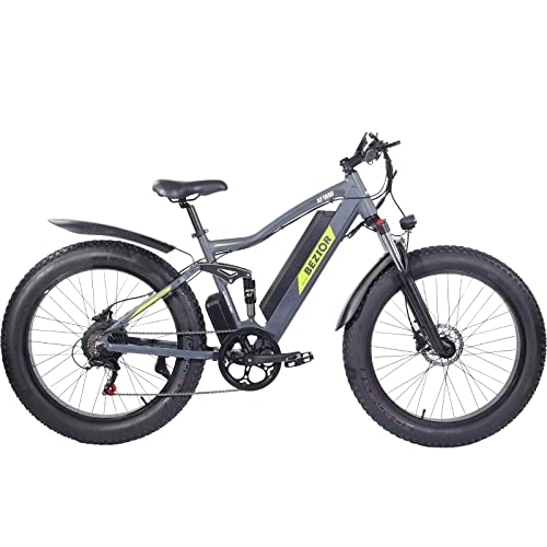 Mountain bike elettriches : Bezior Bici Elettrica X900 da 26 Pollici Mountain Bike Elettrica per Adulti 48 V, Bicicletta Uomo Shimano 7 Velocità, Grigio