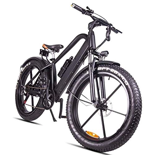Mountain bike elettriches : Bici Biciclette Fat Tire Mountain Elettrico E-Bike, La Durata della Batteria 48V 18650 Litio a 6 Marce Ammortizzatore Idraulico Anteriore E Freni a Disco Posteriori