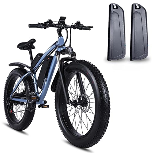 Mountain bike elettriches : Bici elettrica 1000W per Adulti 26 Pollici Fat Tire Bici elettrica in Lega di Alluminio Spiaggia all'aperto Mountain Bike Bicicletta da Neve Ciclismo (Colore : Blue-2 batterys)