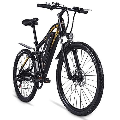 Mountain bike elettriches : Bici elettrica 500W 26" con batteria al litio rimovibile 48V / 15Ah, sospensione completa, Shimano 7-Speed City eBike