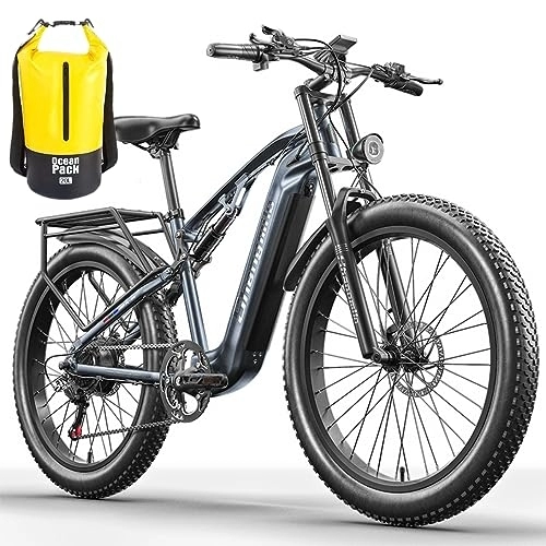 Mountain bike elettriches : Bici Elettrica a Sospensione Completa EMTB-26 pollici, Mountain Bike Elettrica per Adulti SHIMANO 7 Velocità, 48V17.5AH Batteria Li-Po Uomo ebike con Pedali Fat Tire e Telaio Posteriore