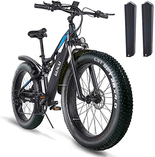 Mountain bike elettriches : Bici elettrica della gomma grassa da 26 pollici per adulto, mountain bike, batteria al litio rimovibile 48V* 17Ah, biciclette elettriche a sospensione completa, freni a disco idraulici doppi