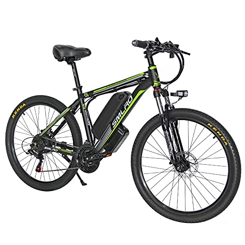 Mountain bike elettriches : Bici Elettrica per adulti, 26-Zoll e-MTB con Batteria Rimovibile 48V 10Ah, Shimano Cambio a 21 Velocità, 3 - Modalità di Guida, Mountain Ebike per viaggi pendolari (black green)