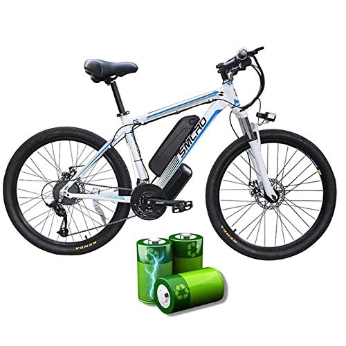 Mountain bike elettriches : Bici elettrica per adulti, mountain bike elettrica, bicicletta ebike rimovibile in lega alluminio 26 pollici 360W, batteria agli ioni litio 48V / 10Ah per i viaggi in bicicletta all'aperto, White blue
