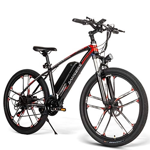 Mountain bike elettriches : Bici elettrica SAIWOO SM26 26 pollici (nera), mountain bike in lega di alluminio, dotata di Shimano 21 velocità, batteria al litio rimovibile 48V8Ah, adatta per adulti