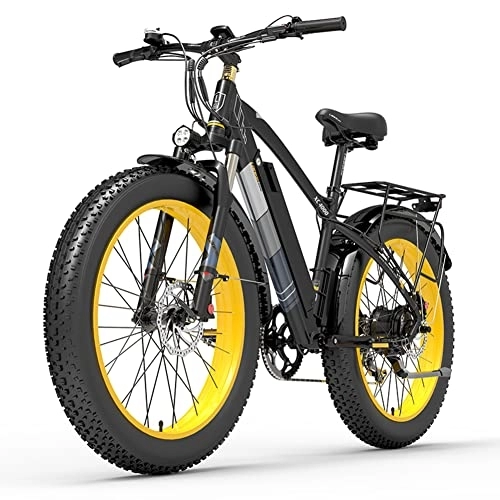 Mountain bike elettriches : Bici elettrica XC400 da 26 pollici, bici da neve con pneumatici larghi 4.0, mountain bike per adulti, freno idraulico (giallo, 15Ah)