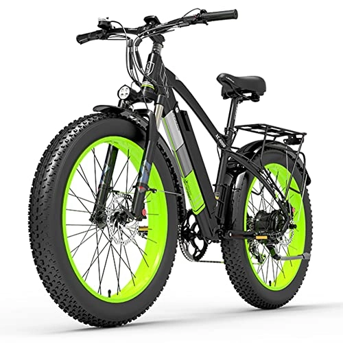 Mountain bike elettriches : Bici elettrica XC400 da 26 pollici, bici da neve con pneumatici larghi 4.0, mountain bike per adulti, freno idraulico (verde, 15Ah)