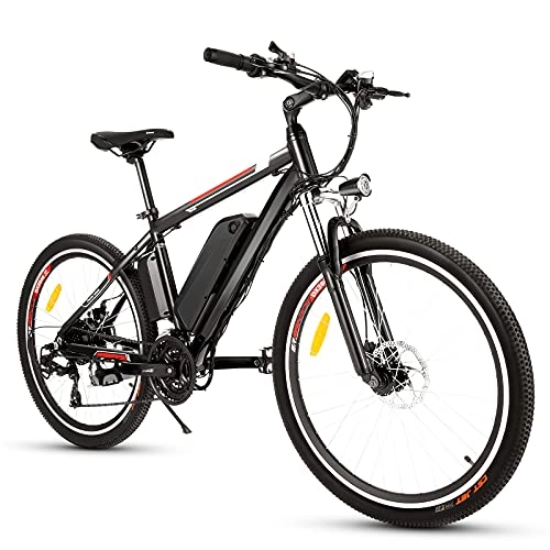 Mountain bike elettriches : Bici Elettriche Mountain Bike 26" Bicicletta elettrica con batteria al litio rimovibile da 36 V 12, 5 Ah, Cambio a 21 velocità, 15, 6 mph (Black)
