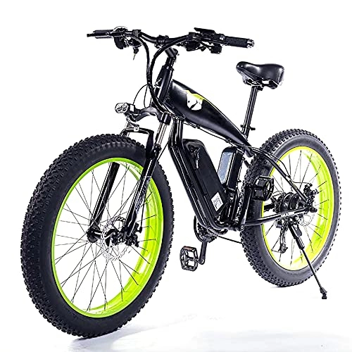 Mountain bike elettriches : Bici elettriche per adulti, 26" Fat Tire Mountain E-Bike 48V 500W / 1000W 13AH forte potenza rimovibile agli ioni di litio batteria 21 velocità All Terrain Beach Cruiser Snow Electric biciclette (verde, 500W)