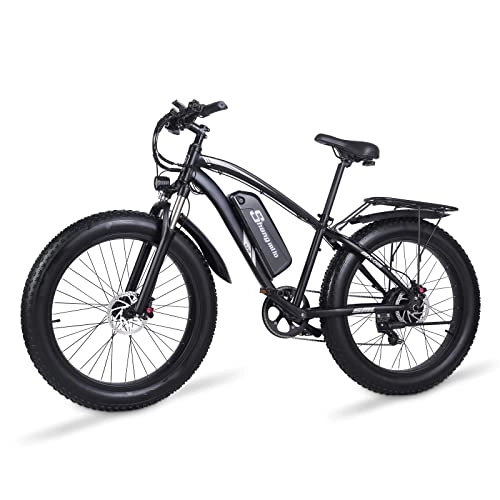 Mountain bike elettriches : Bici Elettriche Shengmilo MX02S, Cambio Shimano a 7 Velocità, Batteria al Litio Rimovibile (Nero-26 Pollici)