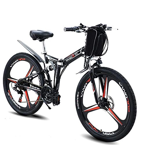 Mountain bike elettriches : Bicicletta elettrica 26 Pollici Mountain Bike E-Bike Pieghevole, 350W 48V Doppia Sospensione Bobang Bahrain Batteria, 26 inch Black-Three-Knife Wheel