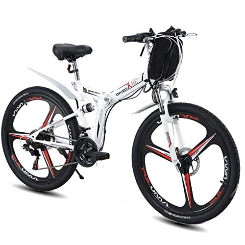 Mountain bike elettriches : Bicicletta elettrica 26 Pollici Mountain Bike E-Bike Pieghevole, 350W 48V Doppia Sospensione Bobang Bahrain Batteria, 26 inch White-Three-Knife Wheel