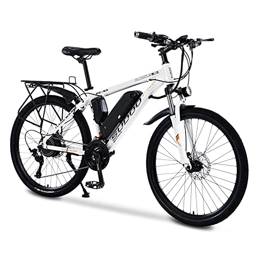 Mountain bike elettriches : Bicicletta elettrica da 26" per adulti, biciclette elettriche con portapacchi, 250 W, mountain bike da 36 V, 13 Ah, batteria rimovibile, forcella anteriore in alluminio (bianco)