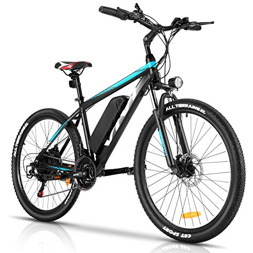 Mountain bike elettriches : Bicicletta elettrica da donna, 26 pollici, mountain bike, 25 km / h, 36 V motore da 10, 4 Ah, batteria e cambio Shimano a 21 marce, blu