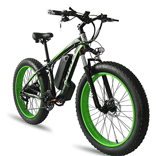 Mountain bike elettriches : Bicicletta elettrica Ebike Mountain Bike, 26 pollici Fat Tire Electric Bicycle con batteria 48 V 18 Ah / litio e Shimano 21 Speed (verde)
