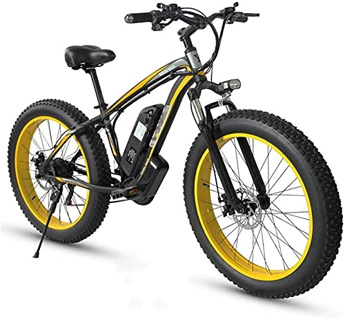 Mountain bike elettriches : Bicicletta elettrica Fat Tire Ebike 26"4.0, Bicicletta da Montagna per Adulti 21 velocità Spiaggia Sport da Uomo Mountain Bike Freni a Disco Meccanici a Sospensione Completa (Colore: Giallo