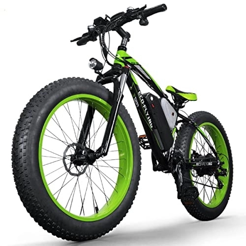 Mountain bike elettriches : Bicicletta elettrica, mountain bike, in alluminio, 26 pollici, 4", Chaoyang, pneumatici grassi, doppi freni a disco, 48 V, 1000 W, motore brushless (verde)