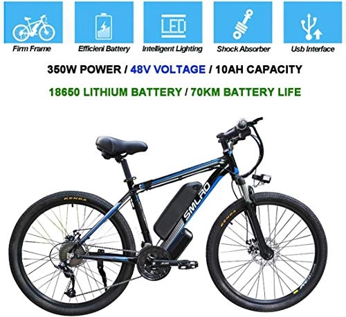 Mountain bike elettriches : Biciclette elettriche per Adulti, 360W in Lega di Alluminio Bicicletta Amovibile Ebike 48V / 10 Ah Batteria agli ioni di Litio in Mountain Bike / Interruttori Ebike, Nero Blu