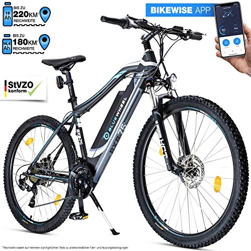 Mountain bike elettriches : Bluewheel 27, 5 pollici E-Bike 14, 4 Ah - Qualità tedesca - App in linea con direttive UE, Motore a 250W, batteria con ioni di litio Bici Elettrica BXB75 Cambio a 21 marce (Nero, 27, 5", 14, 4 Ah)