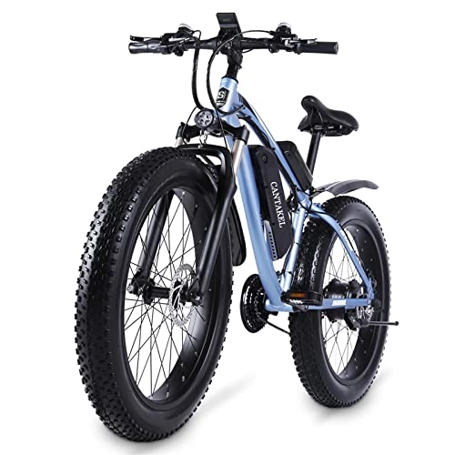 Mountain bike elettriches : CANTAKEL 26 Pollici Bicicletta Elettrica per Adulti con Sedile Posteriore Batteria Nascosta Avanzata Sospensione Completa Professionale Sistema di Trasmissione Miro a 21 Velocità (Blu)