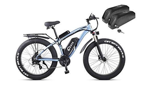 Mountain bike elettriches : Ceaya 26" bicicletta elettrica 48V 17Ah Batteria rimovibile Pendolare 21 Velocità ingranaggi E-Bike per adulti (Blu(Doppia batteria))