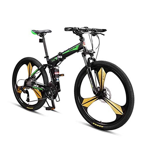 Mountain bike elettriches : City Bike 26 Pollici 27 velocità Bicicletta Piega Mountain Bike con Double Shock Absorption per Unisex Adulti, Green