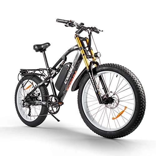 Mountain bike elettriches : cysum Bici elettriche per uomo, gomme grasse da 26 pollici per biciclette per tutti i terreni, mountain bike per adulti con batteria Li rimovibile da 48 V 17Ah rimovibile (White)