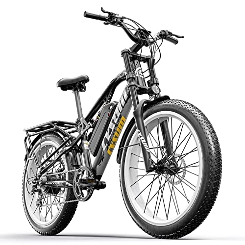 Mountain bike elettriches : cysum M900 Bici elettriche da uomo, Fat Tire 26 pollici E-Bike, Mountain Bike con batteria Li-Removable 48V 17Ah E-Bike, (bianco- Aggiornato)
