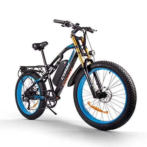 Mountain bike elettriches : Cysum M900 Biciclette elettriche da uomo, 48V 17Ah Fat Bike elettrica da 26 pollici Mountain Ebike (blu)