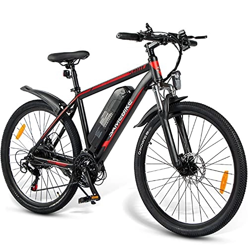 Mountain bike elettriches : E-Bike Mountain Bike, Bike Elettrica MTB Elettrica con Freni a Disco e Cambio da 21 velocità, Pneumatici da 26” x 1.95”, Batteria Removibile da 36 V 10 Ah, Motore da 350 W, Black