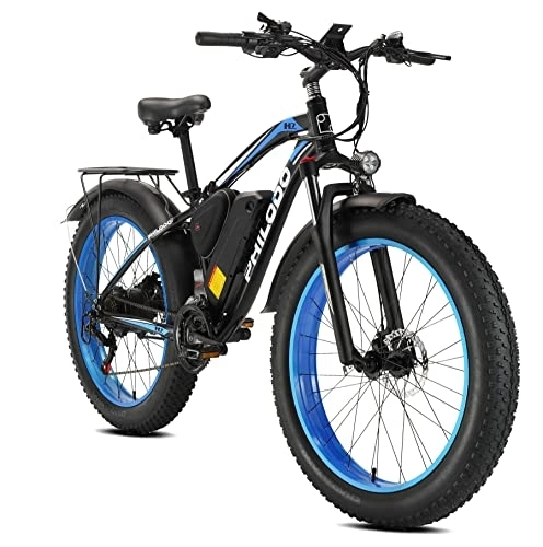 Mountain bike elettriches : E-MTB 26", Bicicletta Elettrica da Montagna con 4, 0 Pneumatici Grassi Batteria al Litio 48 V 13 Ah (624 Wh), 85 N.m, Shimano 21 Velocità, Freni a Disco Idraulici - Blu