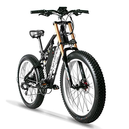Mountain bike elettriches : Extrbici Bicicletta Elettrica Grassa a Sospensione Completa Bici Elettrica 48V con Batteria al Litio 17A velocità Massima Moto 40 km / h (Bianco e Nero)