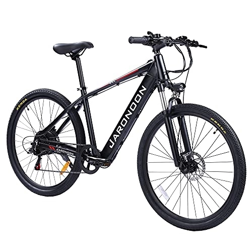 Mountain bike elettriches : F1 27, 5 pollici Ruote mountain bike, Ebike con trasmissione a 7 velocità per adulti, freni a doppio disco (Nero rosso)