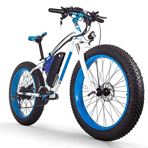 Mountain bike elettriches : Fat Bike Elettrica, Mountain Bike Elettrica Bici Elettrica da 26" con Batteria al Litio 36V 8Ah / 350W Shimano a 21 velocità Freno a Disco Bicicletta Elettrica (Color : Blue)