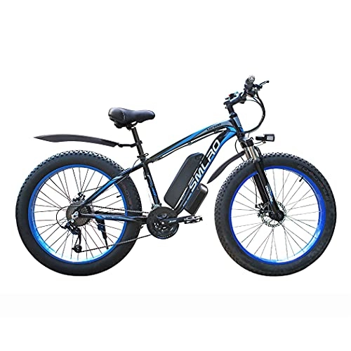 Mountain bike elettriches : Fat Tire - Bicicletta elettrica da 26" x 4" per adulti, Fat Tire Electric Mountain Bike Elettrica 7 marce Bicicletta da neve All Terrain con batteria al litio rimovibile da 48 V (nero blu 13A)