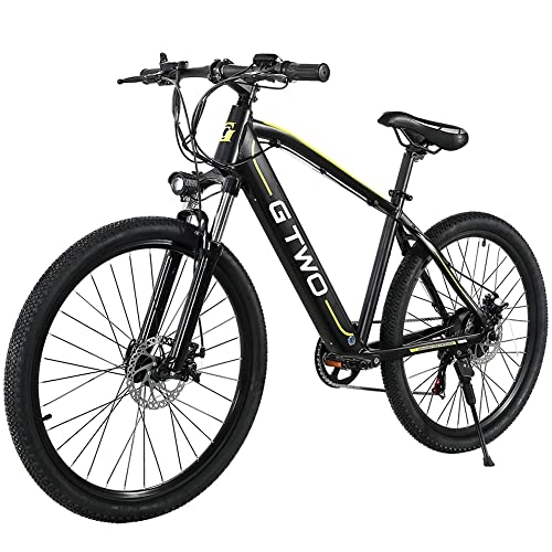Mountain bike elettriches : G2 Mountain Bike elettrica da 27, 5 pollici MTB per uomini e donne con batteria al litio rimovibile a 27 velocità di trasmissione (Nero giallo)