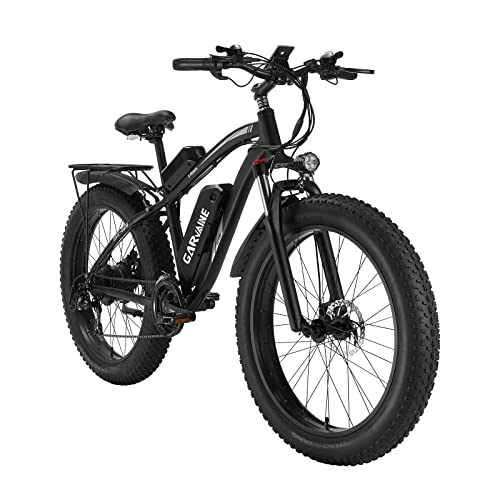 Mountain bike elettriches : GAVARINE Bicicletta Elettrica per Pneumatici Grassi, Snow Bike per Adulti ad Alta Velocità, con Schermo LCD e Sedile Posteriore Sollevabile, Sistema Frenante Idraulico Anteriore e Posteriore XOD (Nero